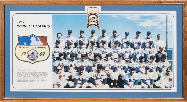 1969 New York Mets Team Signed Poster in Framed Display with 32 Signatures (PSA/DNA)